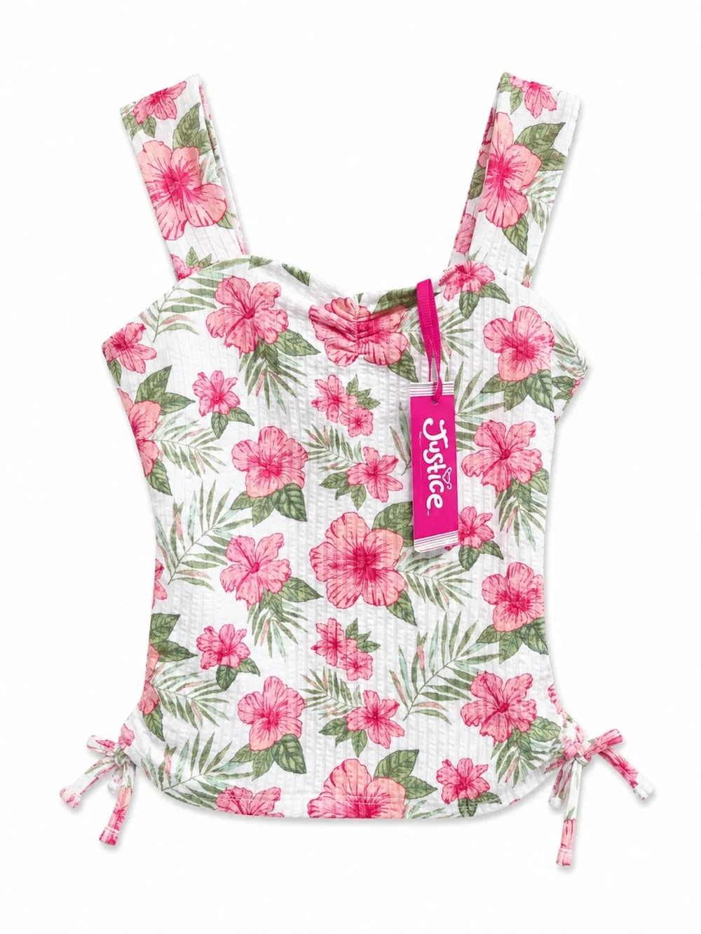 Justice Floral Ribbed Top in Pink & Green
